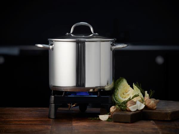 Rostfri gryta med glaslock, 10 liter