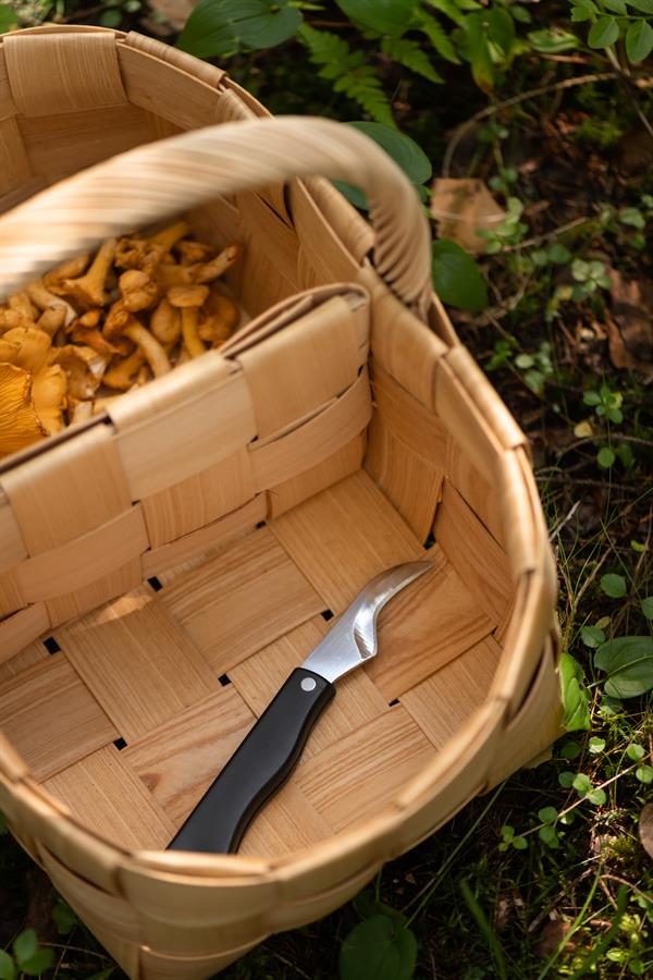 Svampkniv / fällbar svampkniv med borste, skaft klätt med svart plast, 1 st